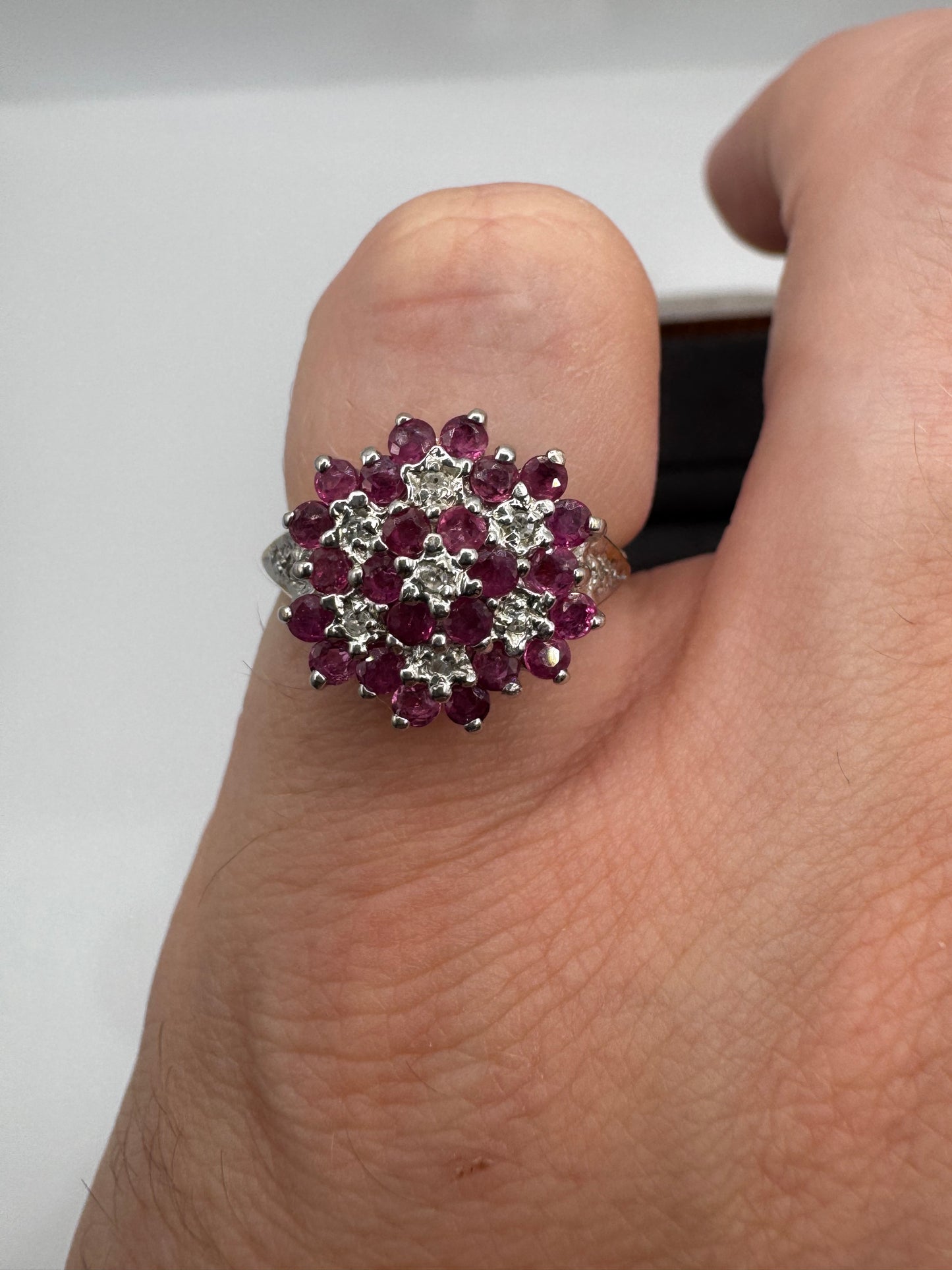 9ct gold ruby and diamond cluster ring