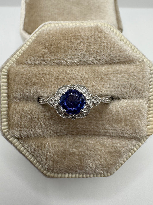 9ct white gold tanzanite and diamond ring