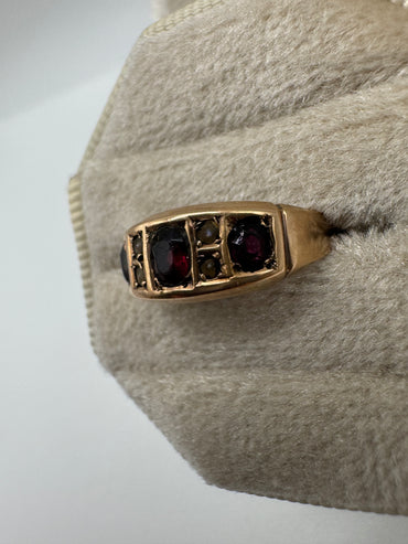 9ct rose gold garnet and pearl ring