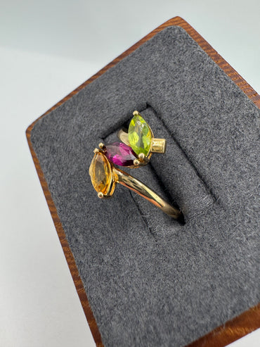 9ct gold peridot, amethyst and citrine ring