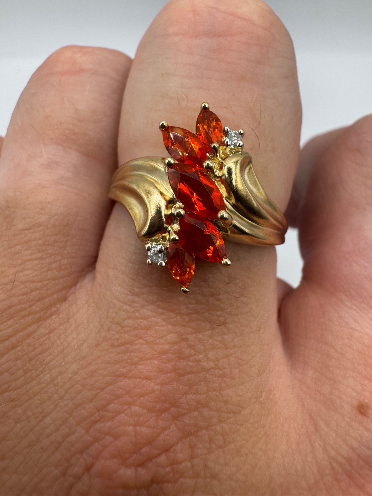 9ct gold fire opal and diamond ring