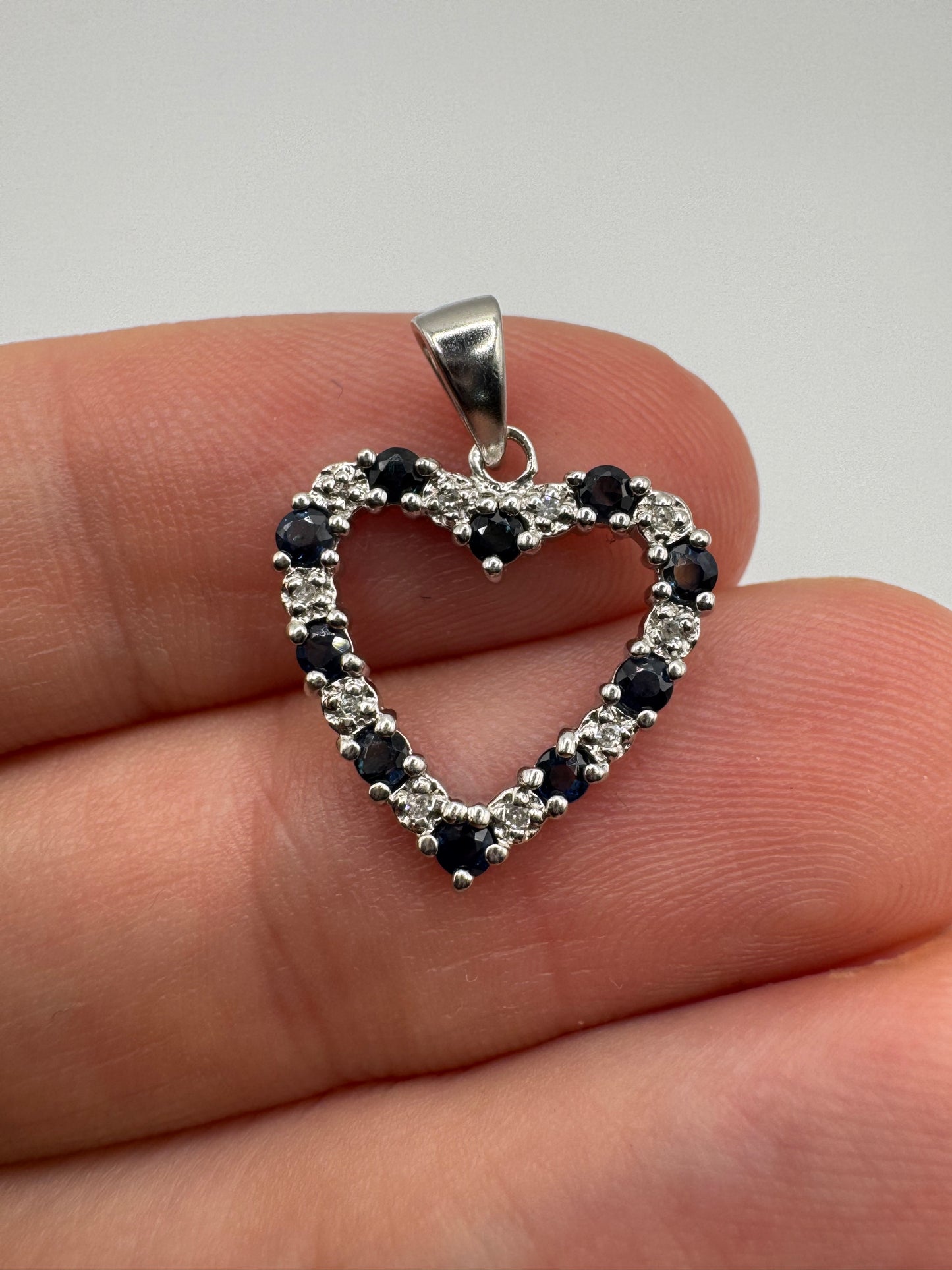 9ct white gold sapphire and diamond heart pendant