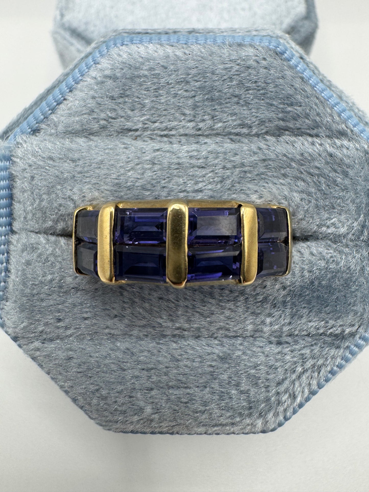 Heavy 9ct gold iolite ring