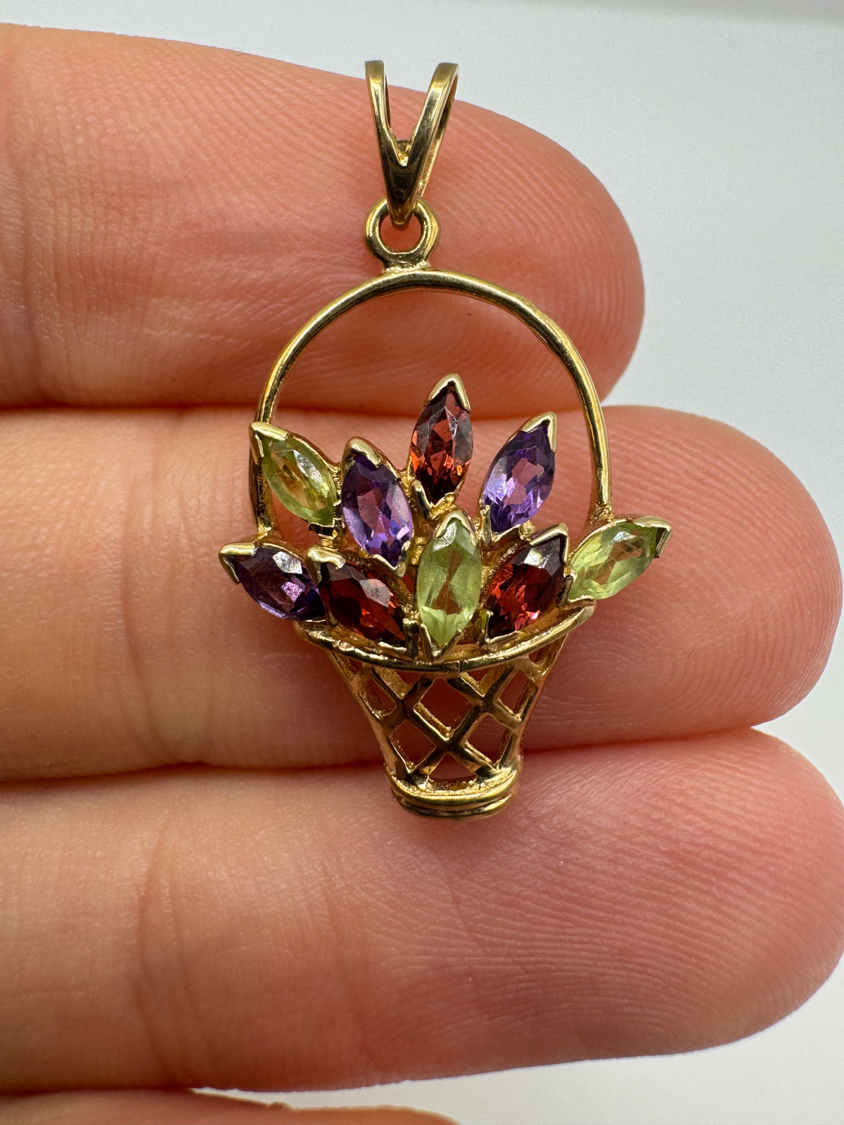9ct gold multi-gem fruit basket pendant