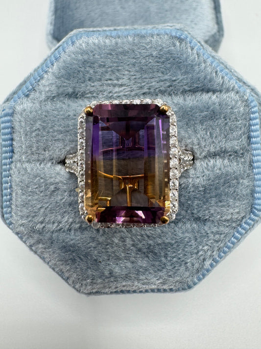 9ct rose gold ametrine and zircon ring