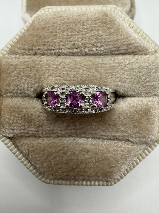 9ct white gold pink topaz and diamond ring