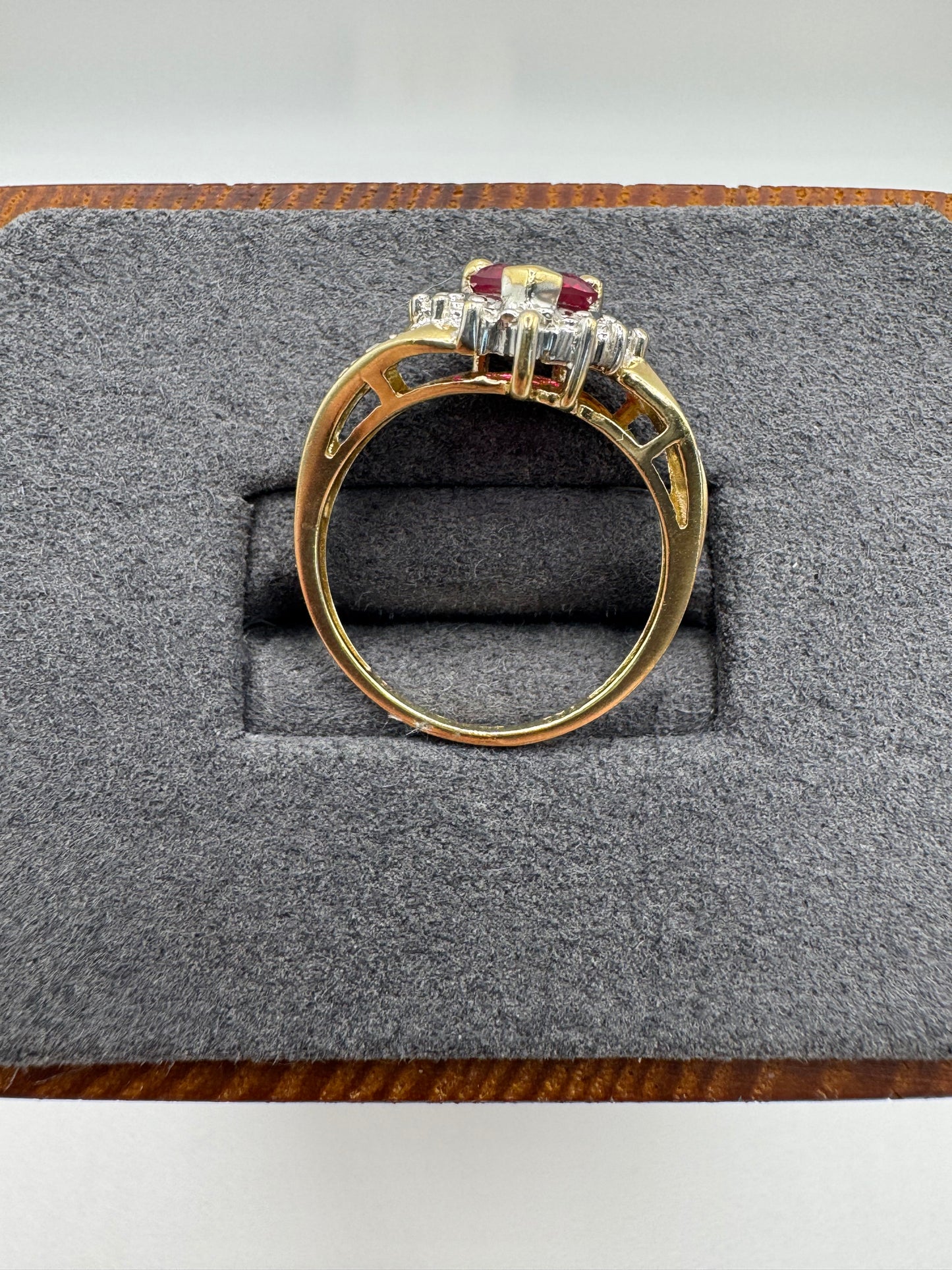 9ct gold synthetic ruby and diamond heart ring