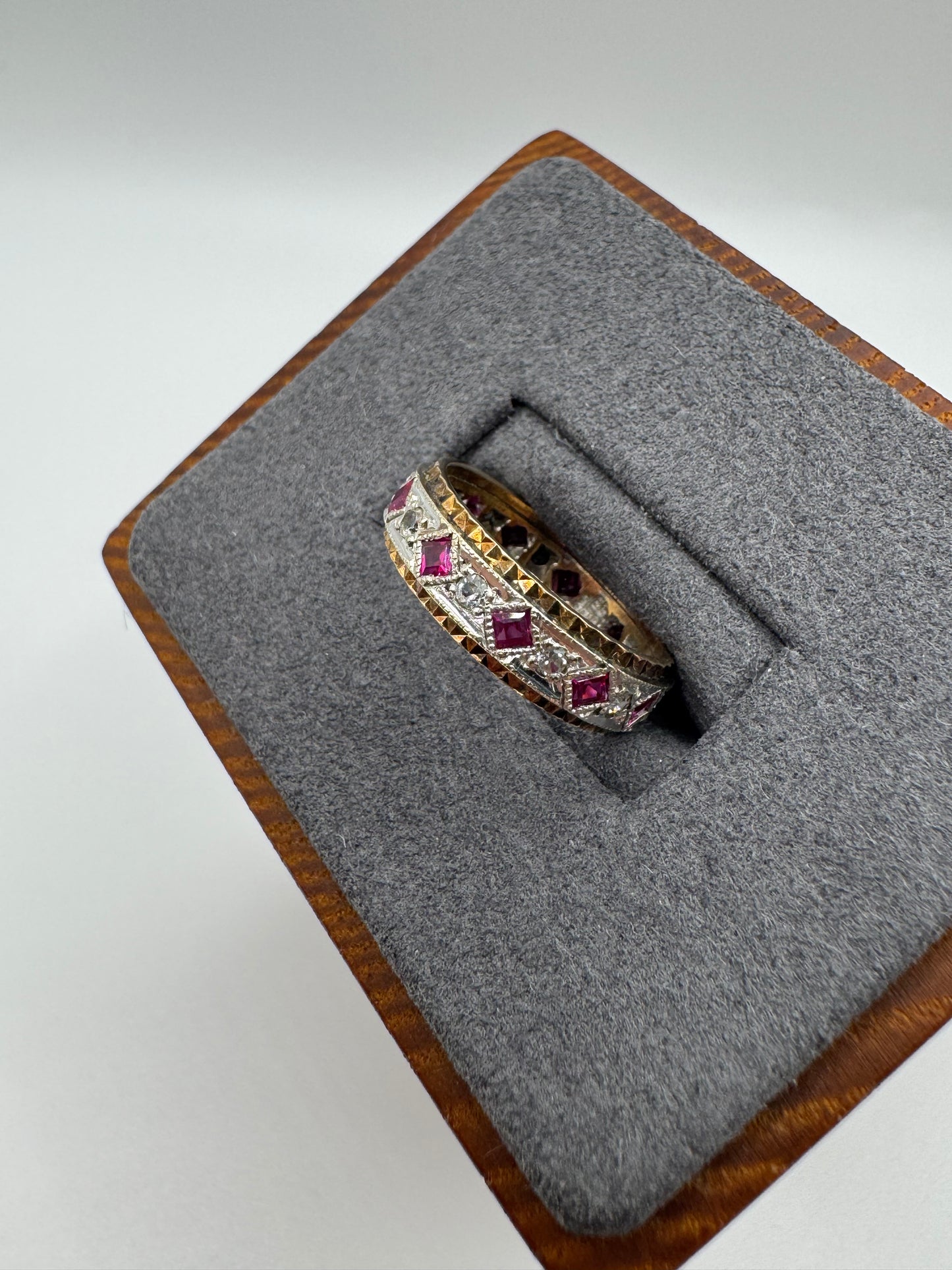 9ct gold synthetic ruby and diamond full eternity ring