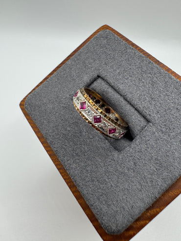 9ct gold synthetic ruby and diamond full eternity ring
