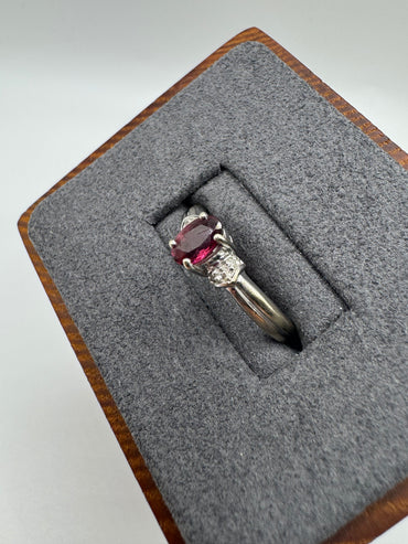 9ct white gold almandine garnet and diamond ring