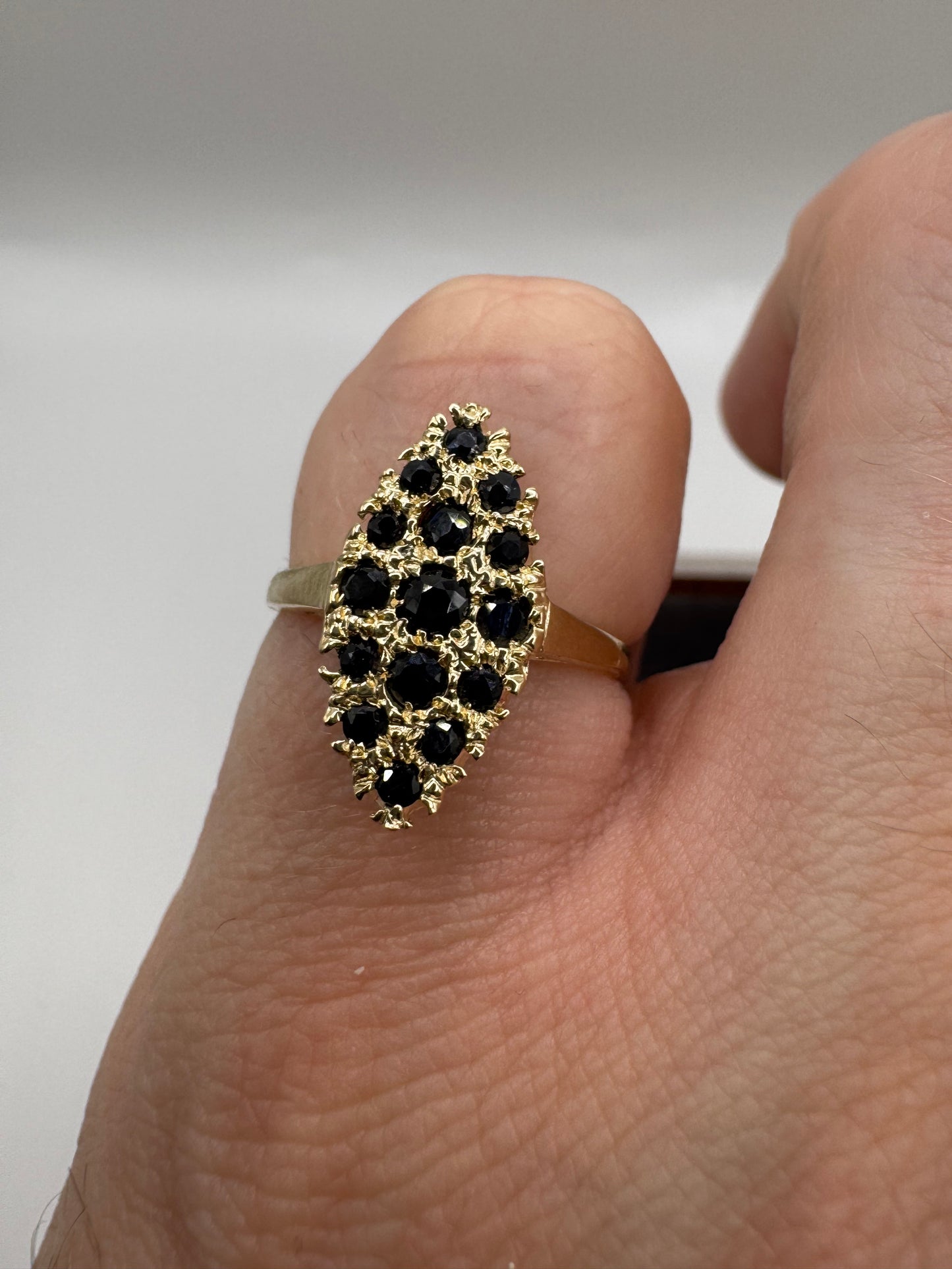 9ct gold sapphire Navette ring