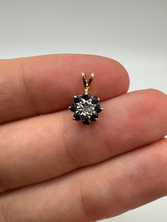 9ct gold sapphire and diamond pendant