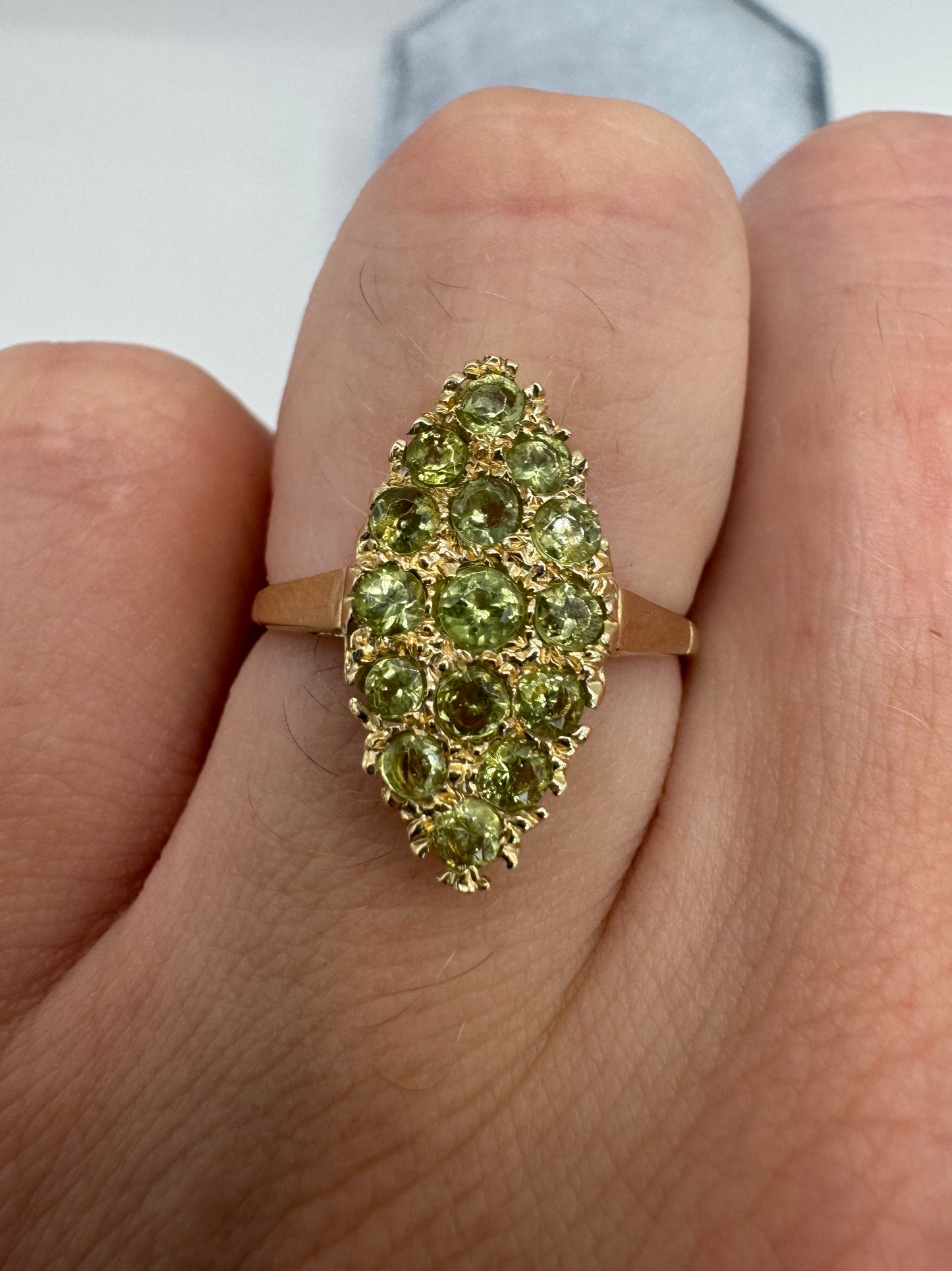 9ct gold peridot navette ring