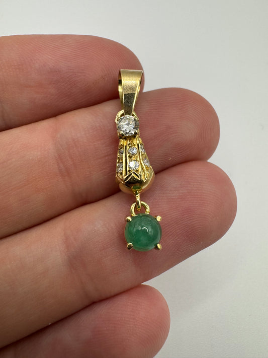 18ct gold cabochon emerald and diamond pendant