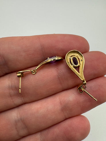 9ct gold amethyst and diamond earrings