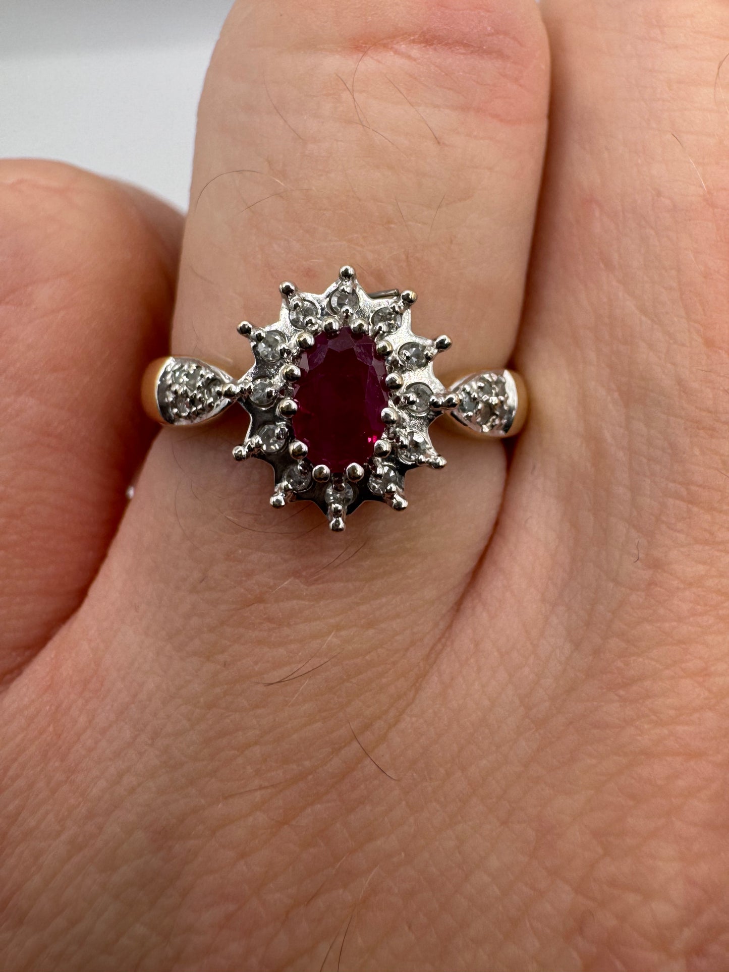 9ct gold ruby and diamond cluster ring