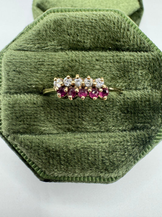 9ct gold ruby and cz ring