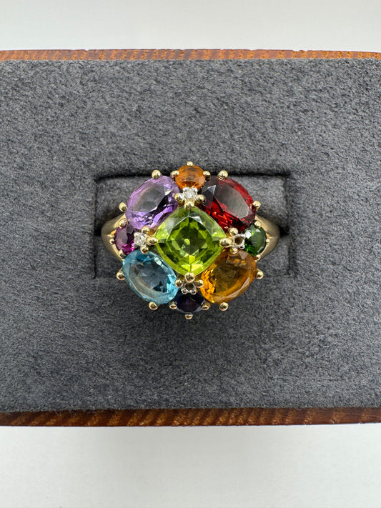 9ct gold multi-gem and diamond ring