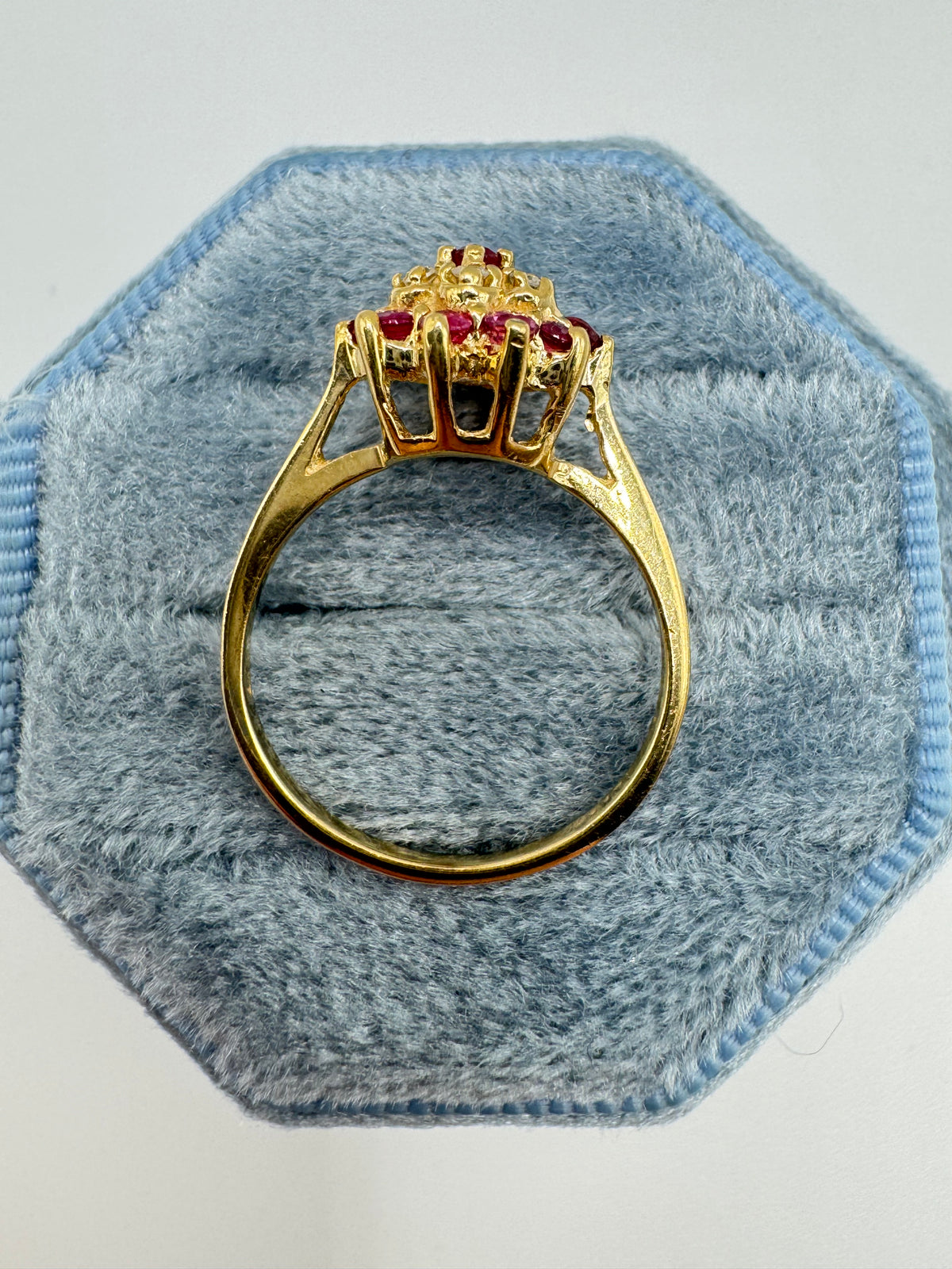 14ct gold ruby and diamond cluster ring