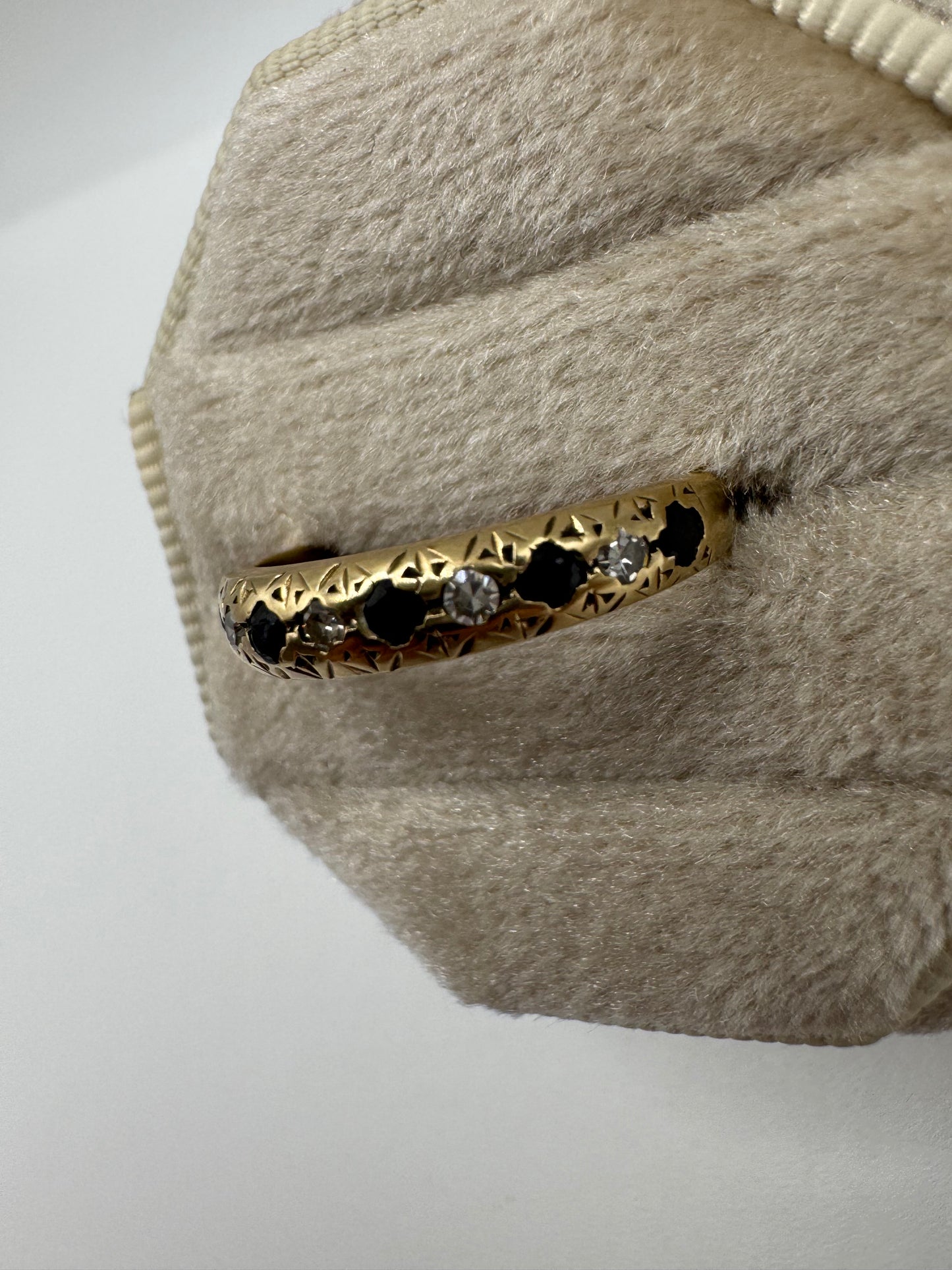 9ct gold sapphire and diamond half eternity ring