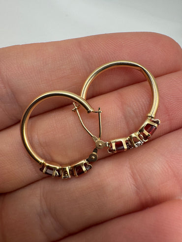 9ct gold garnet and diamond hoop earrings