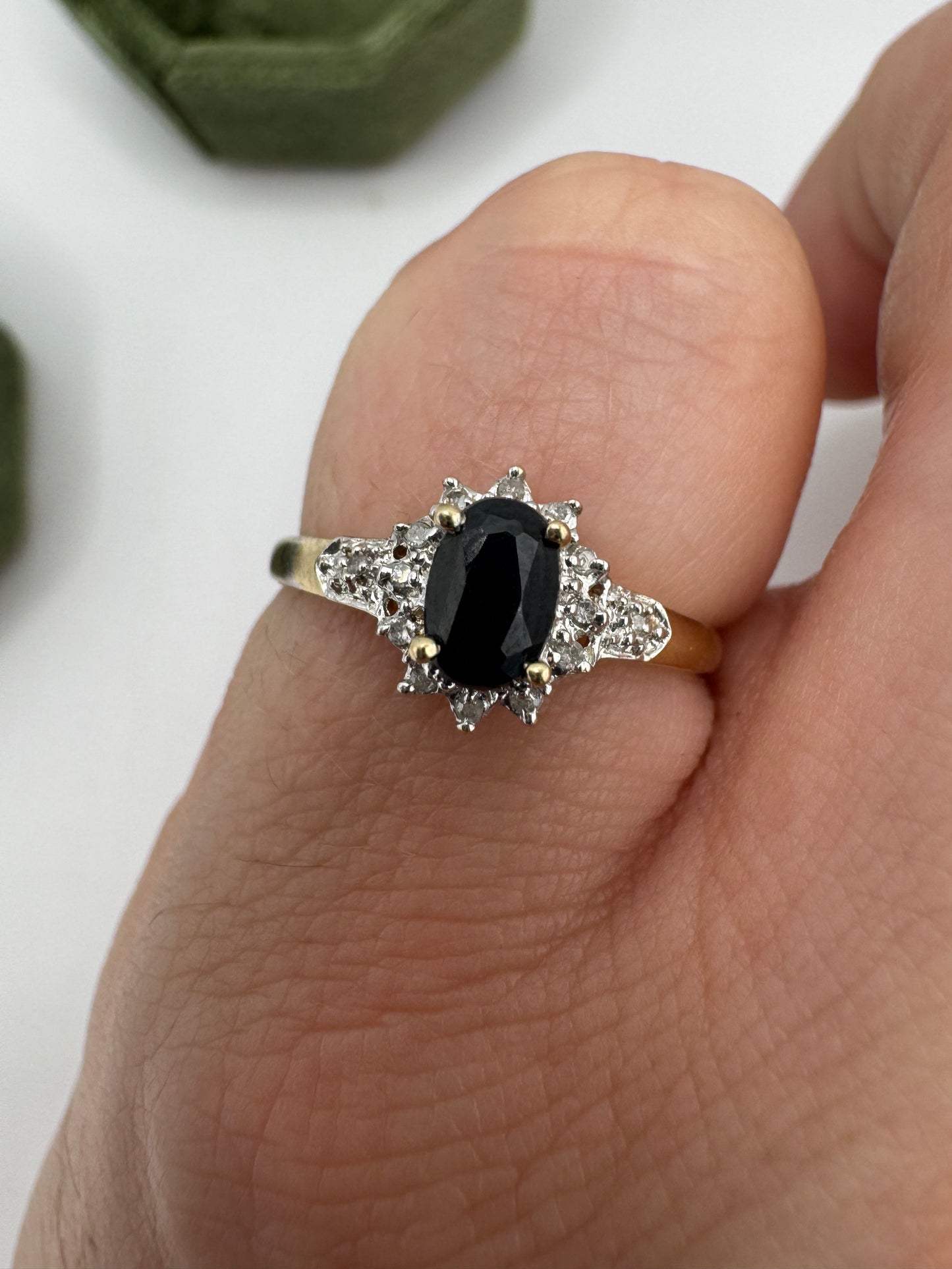 9ct gold sapphire and diamond cluster ring