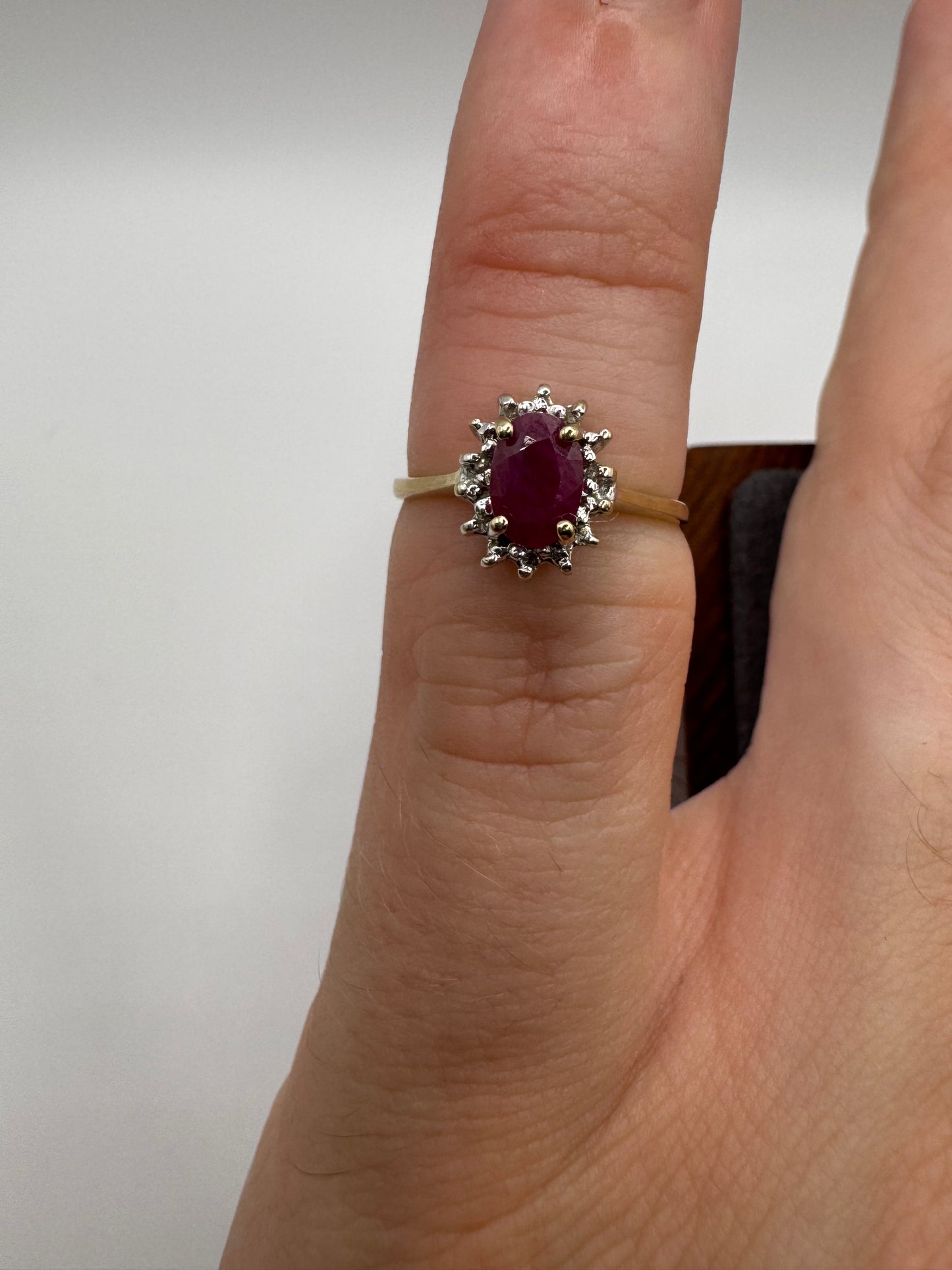 9ct gold ruby and diamond cluster ring
