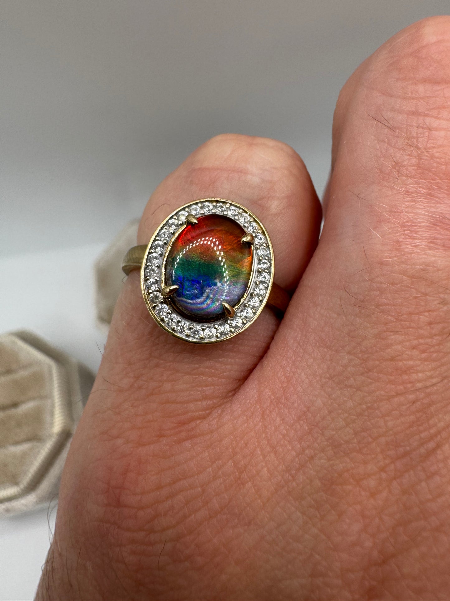 9ct gold ammolite and topaz cluster ring