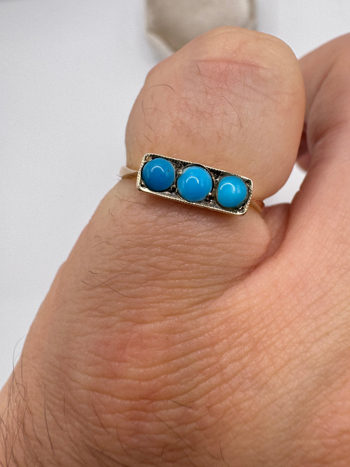 Antique 9ct rose gold turquoise ring