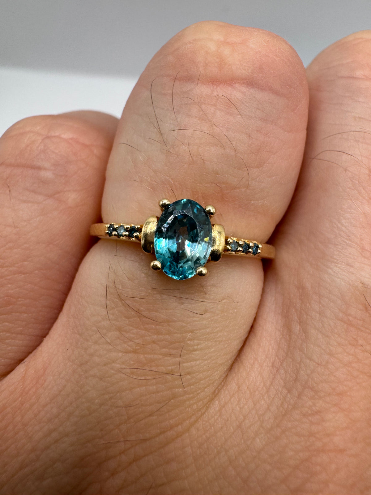 9ct gold topaz and blue diamond ring