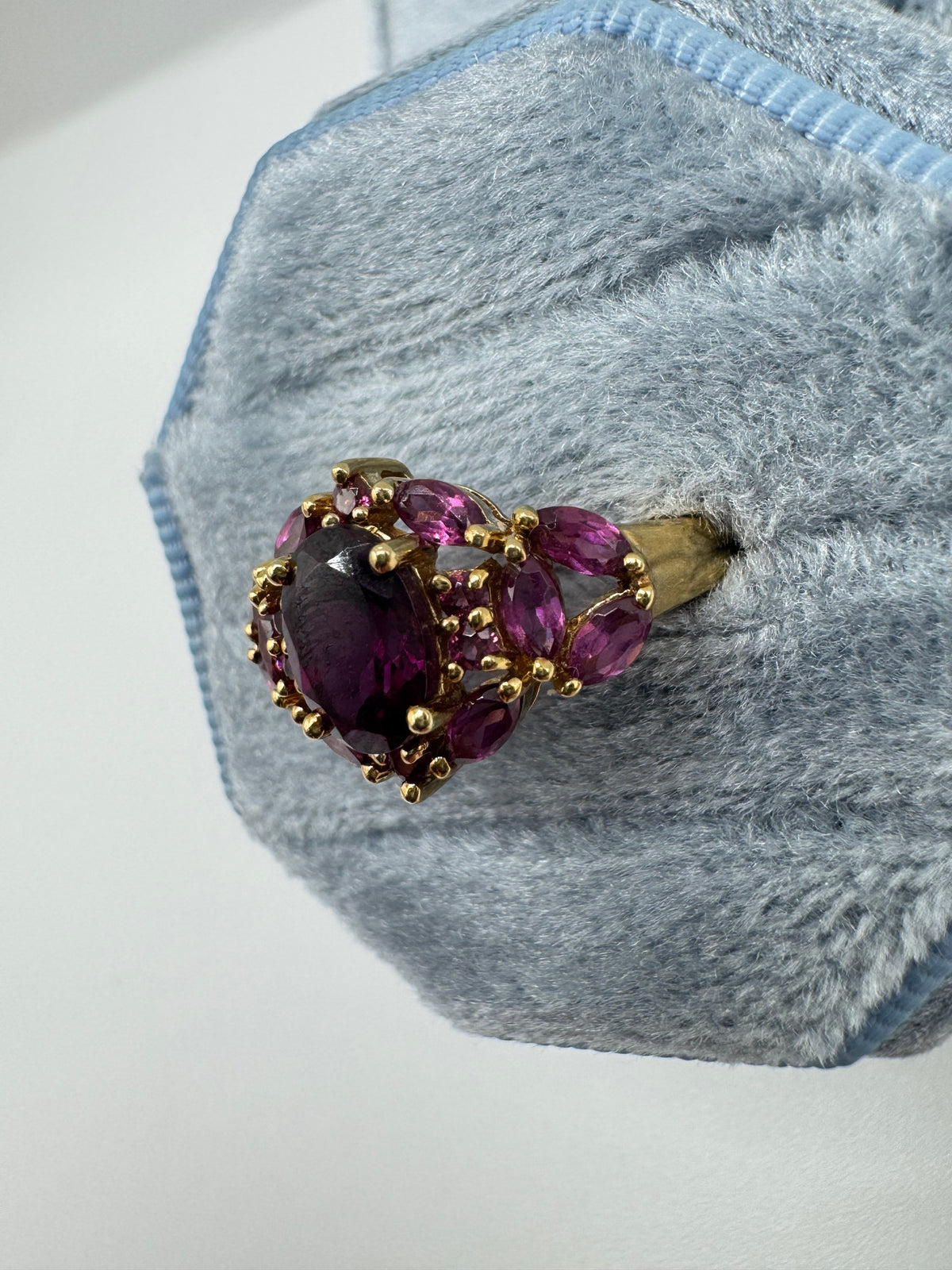 9ct gold tourmaline and amethyst cluster ring