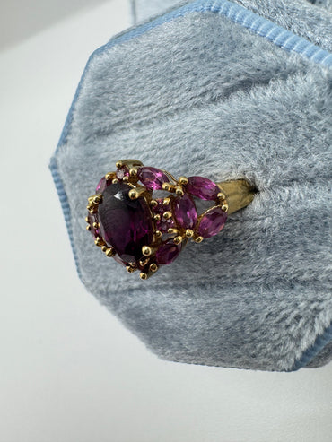 9ct gold tourmaline and amethyst cluster ring