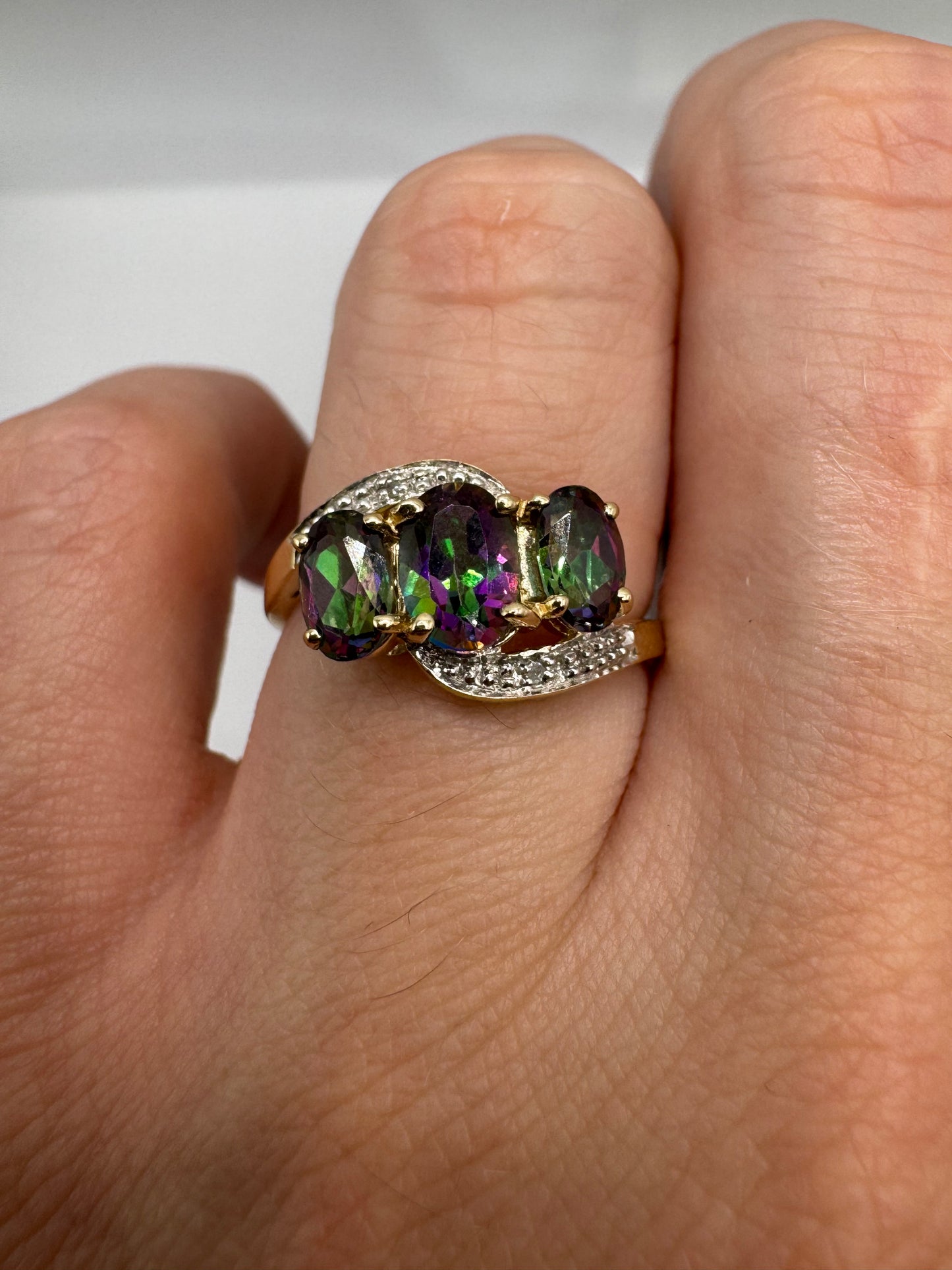9ct gold mystic topaz and diamond ring