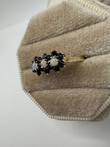 9ct gold opal and sapphire cluster ring