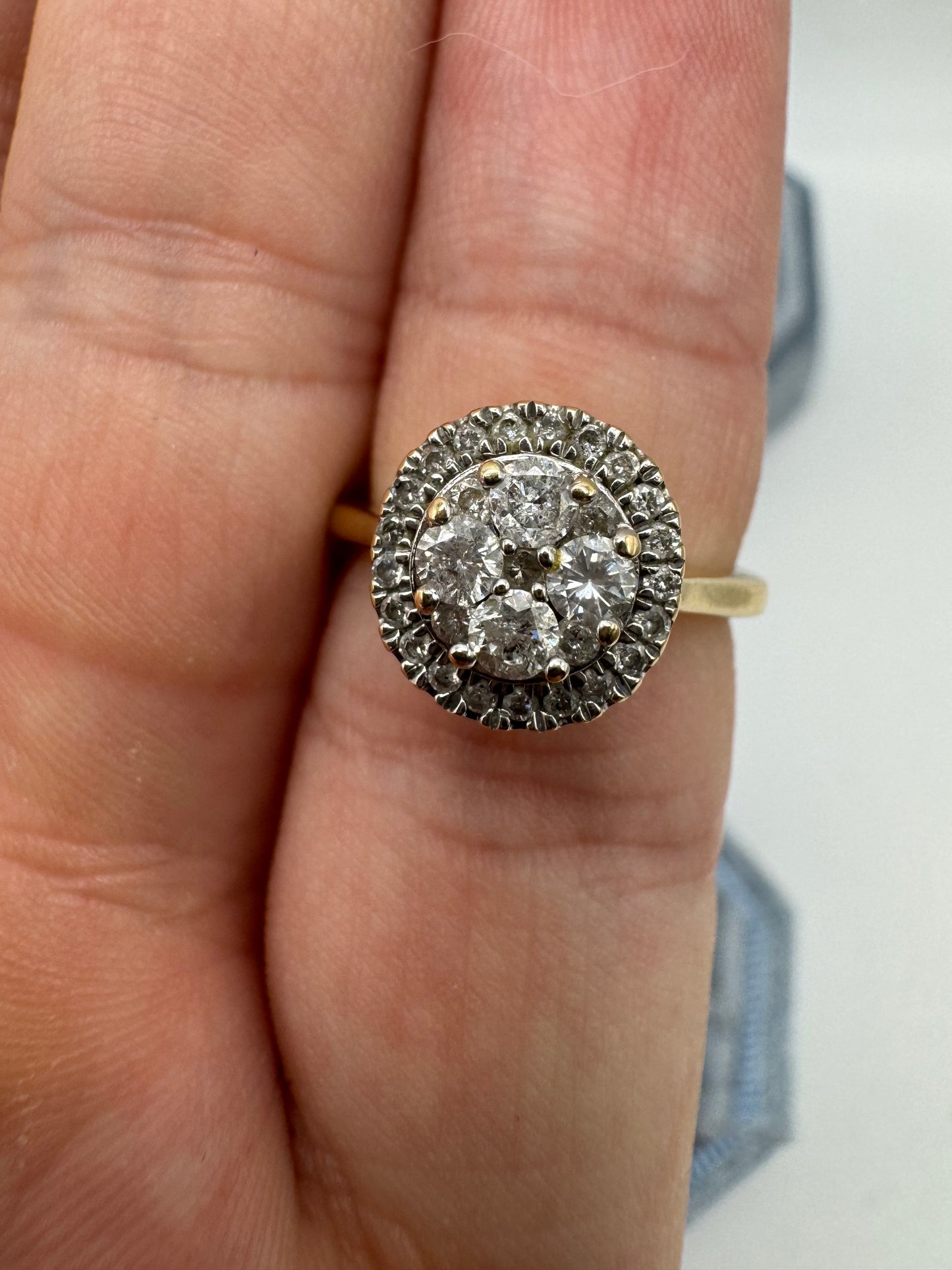 9ct gold 50 point diamond cluster ring