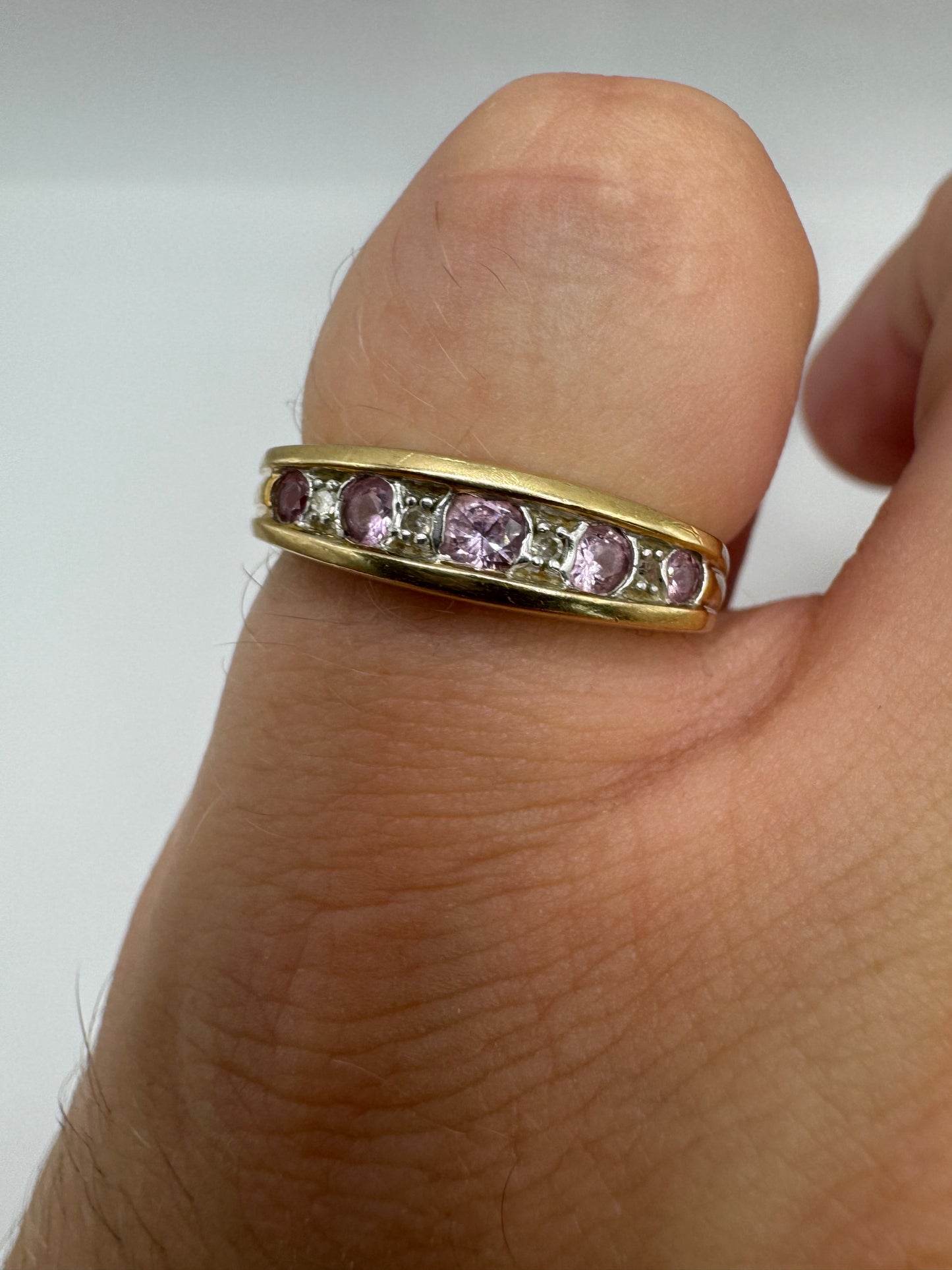 9ct gold pink sapphire and diamond ring