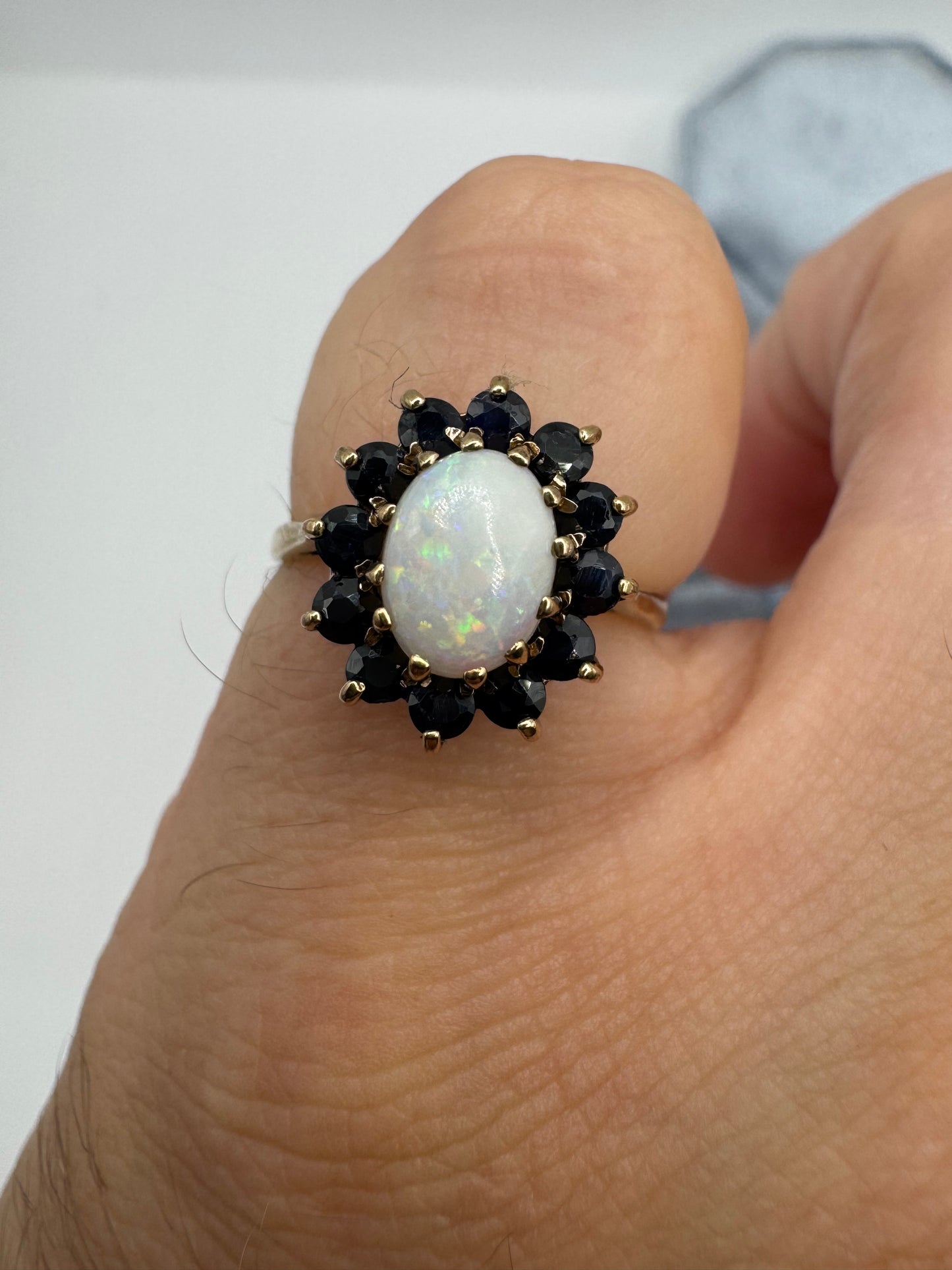 9ct gold opal and sapphire ring
