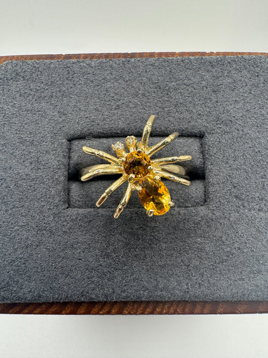 9ct gold citrine and diamond spider ring