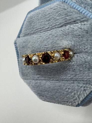 9ct gold garnet and pearl full eternity ring