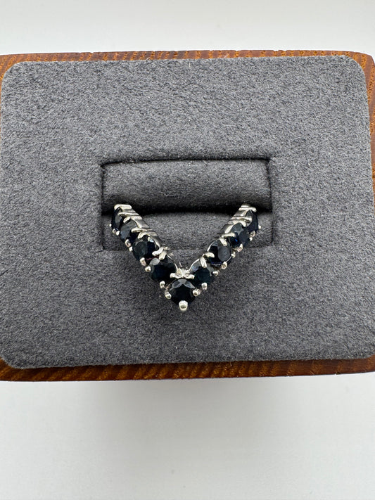 9ct white gold sapphire wishbone ring