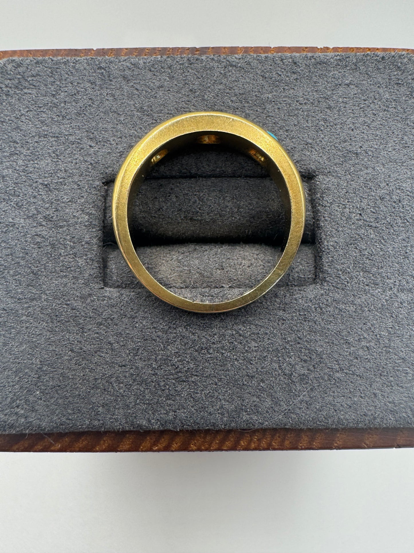 Heavy Antique 18ct gold turquoise and diamond gypsy ring