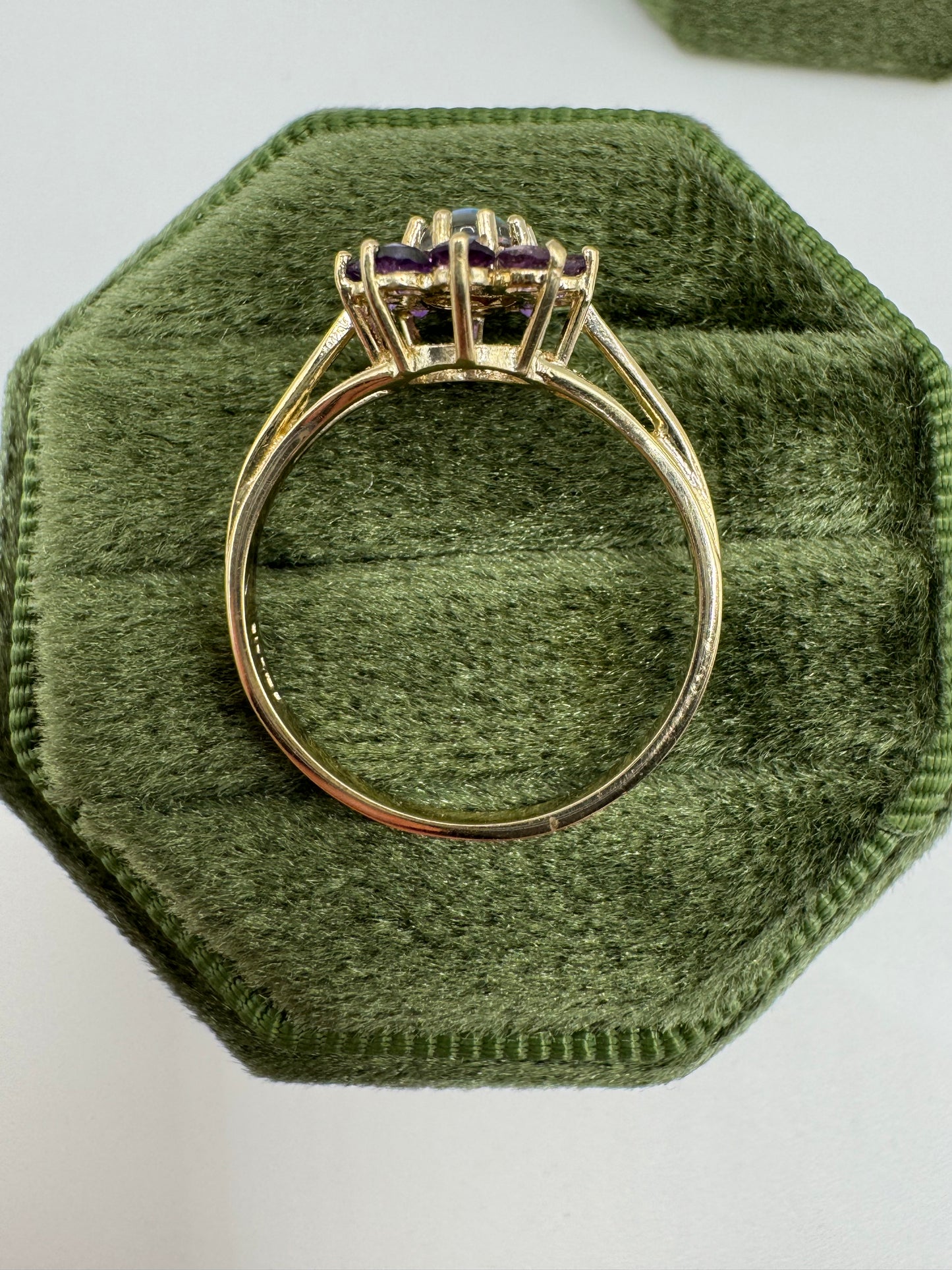 9ct gold black opal triplet and amethyst ring