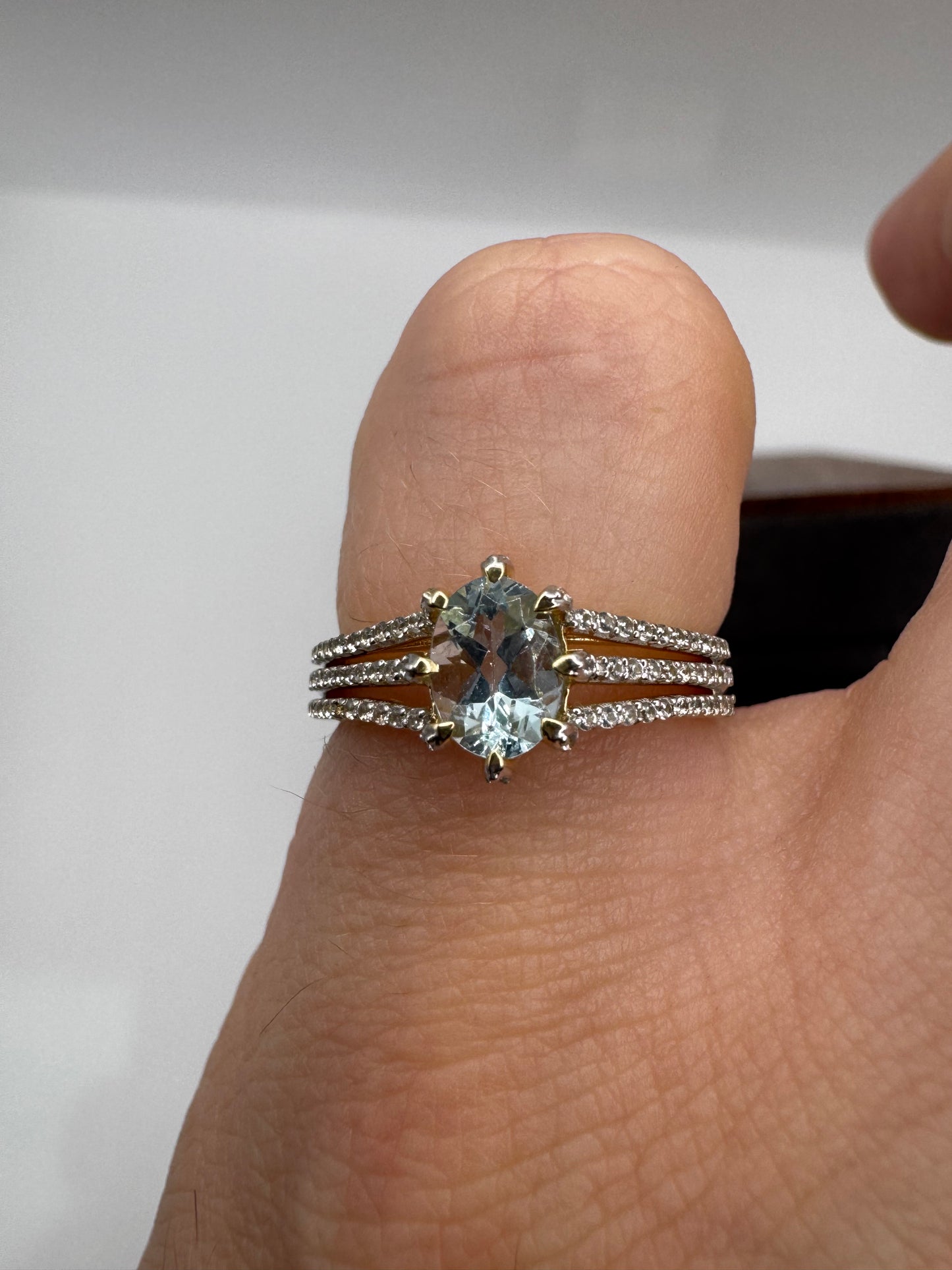 9ct gold aquamarine and zircon ring