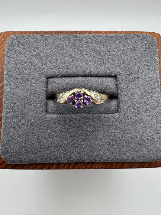 9ct gold amethyst and diamond ring