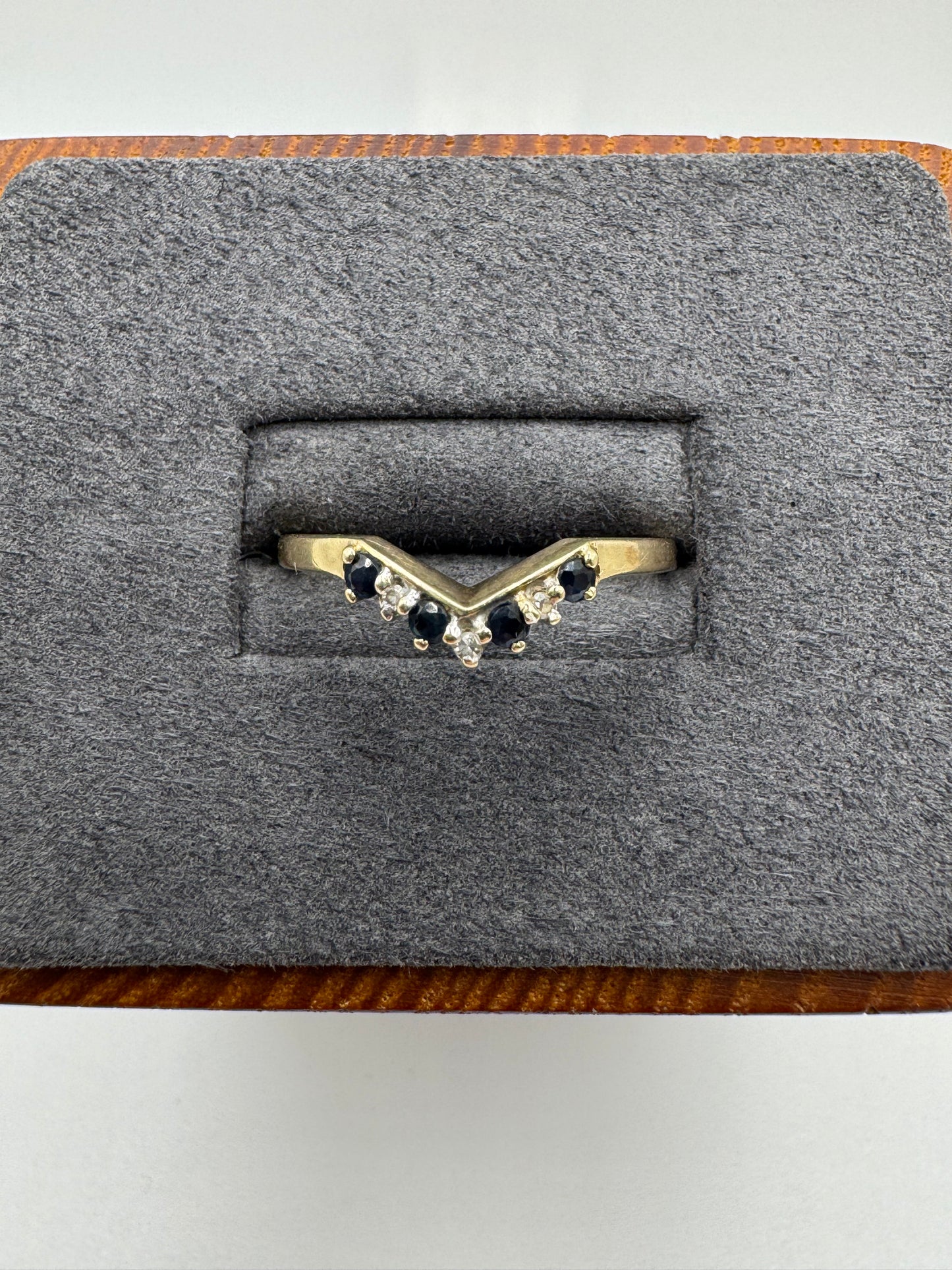 9ct gold sapphire and diamond wishbone ring