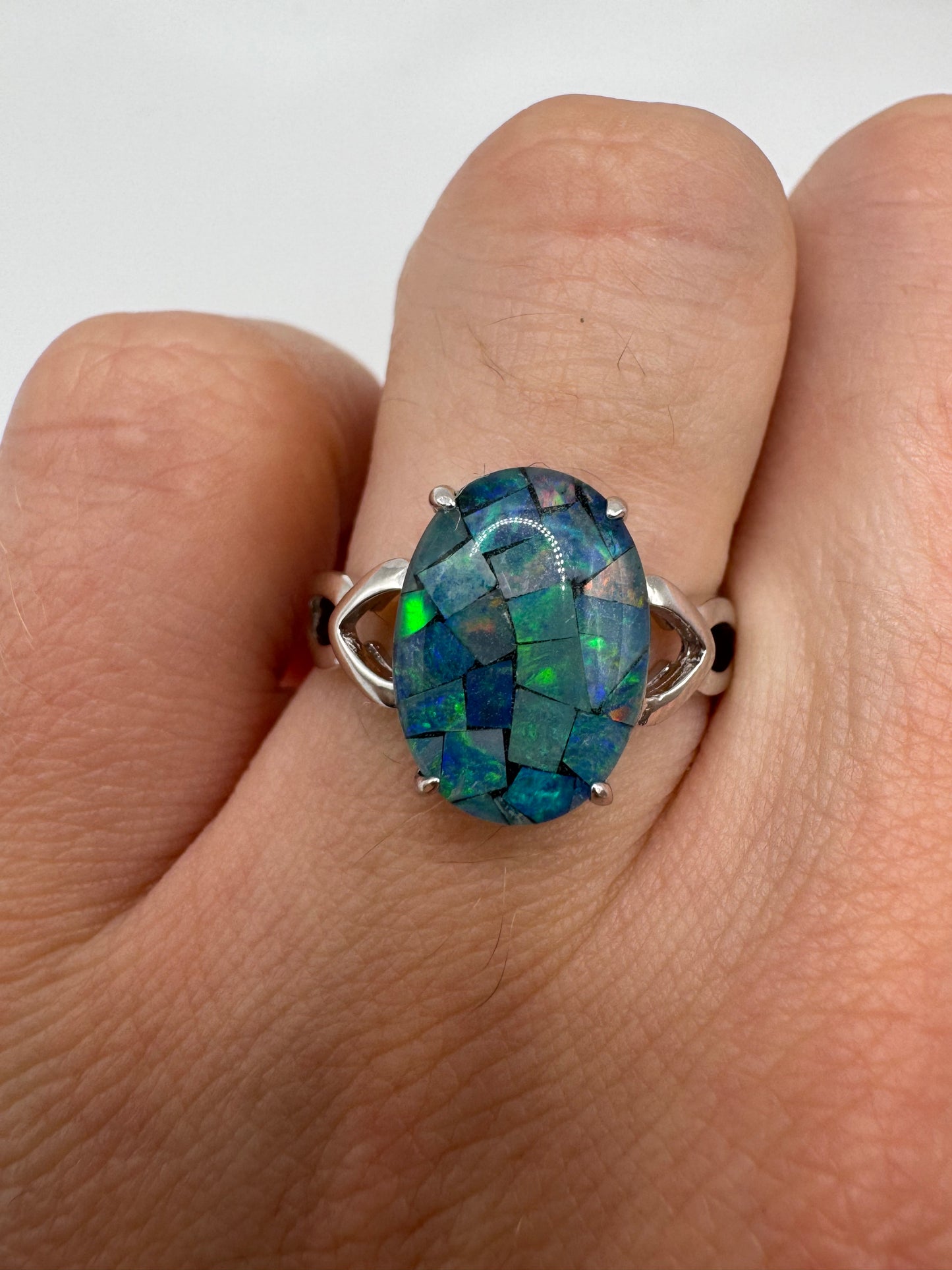 Silver black opal ring