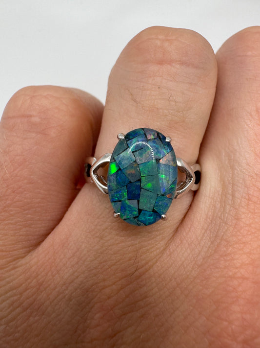 Silver black opal ring