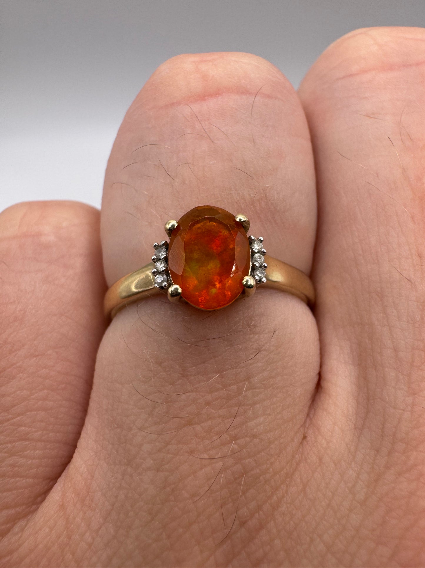 9ct gold fire opal and diamond ring