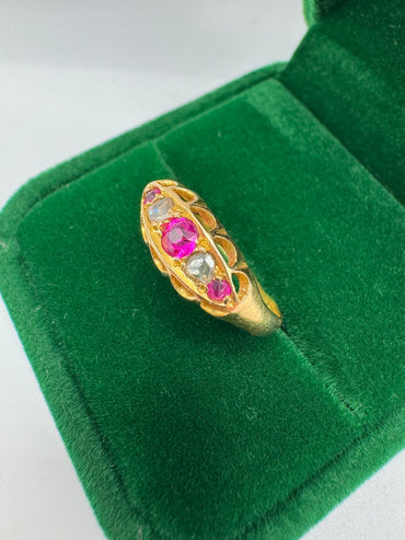 Antique 18ct gold ruby and diamond ring