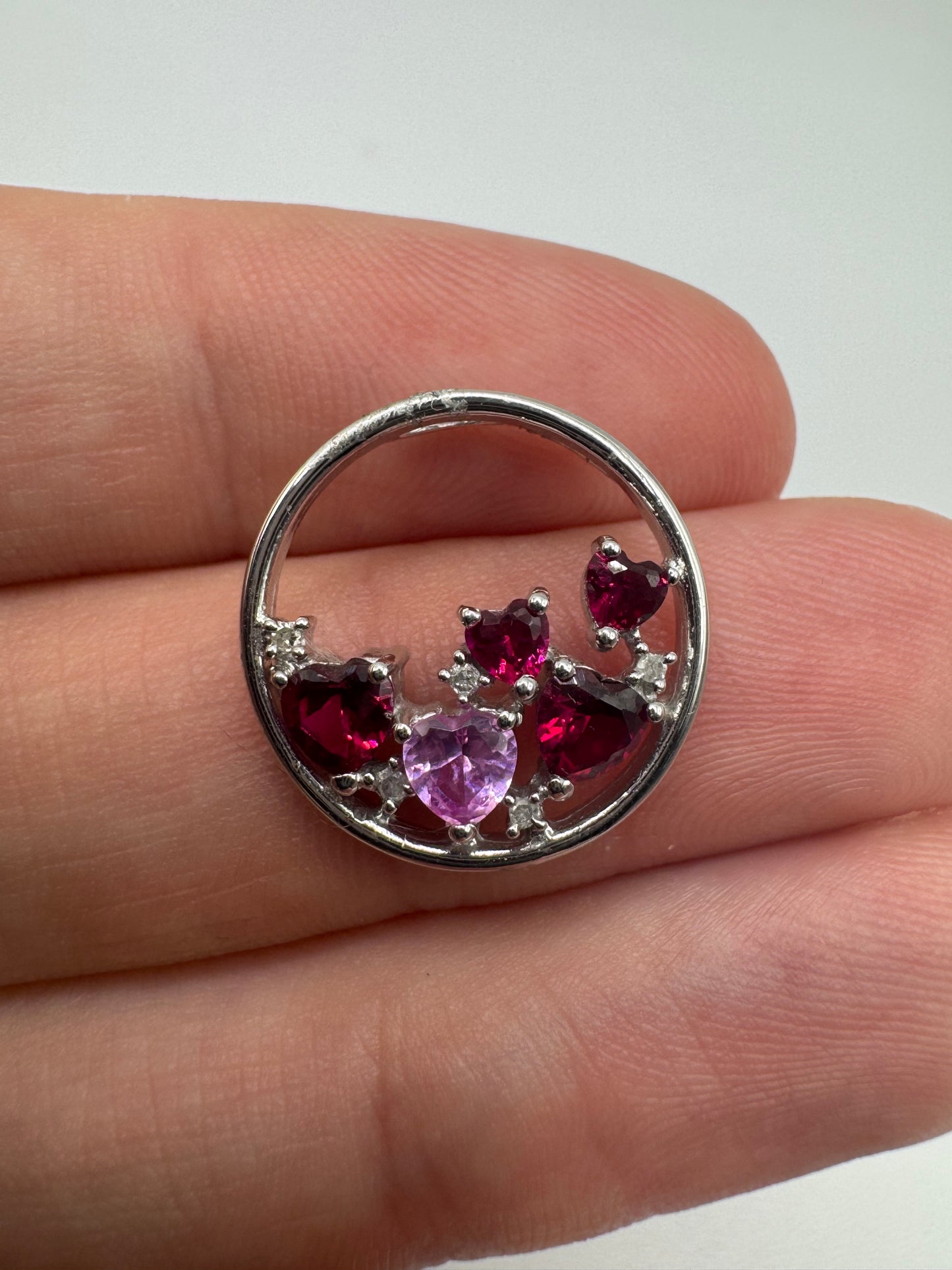 9ct white gold multi-gem and diamond pendant